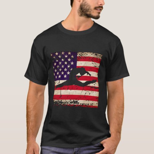 Ladies Gymnastics Usa American Flag T_Shirt