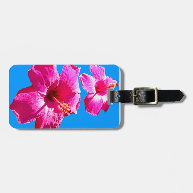Ladies Hibiscus on Blue Luggage Tag (Front Horizontal)