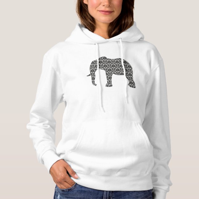 Ladies Hooded Top Elephant Damask Pattern (Front)
