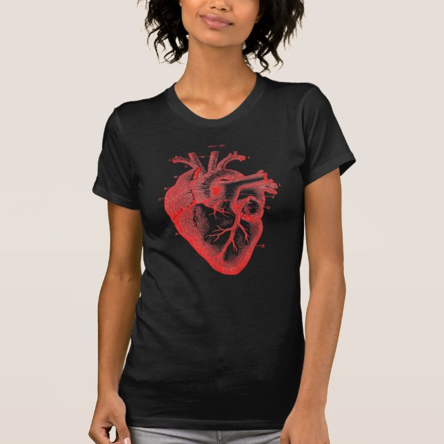 Ladies Human Heart Diagram Black Fitted T-shirt (Front)