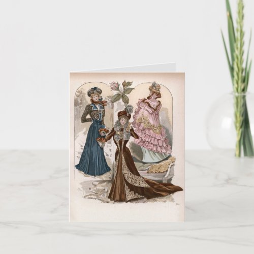 Ladies In Gowns Vintage Fashion Illustration  Card