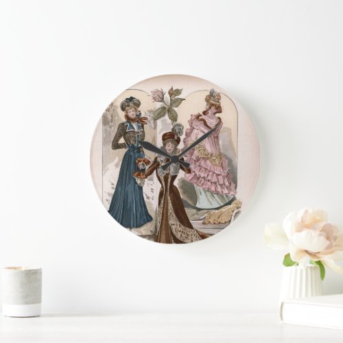Ladies In Gowns Vintage Fashion Illustration   Large Clock
