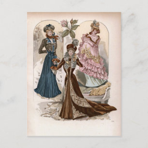 Ladies In Gowns Vintage Fashion Illustration Postcard