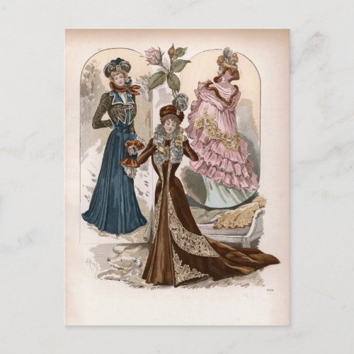 Ladies In Gowns Vintage Fashion Illustration   Postcard