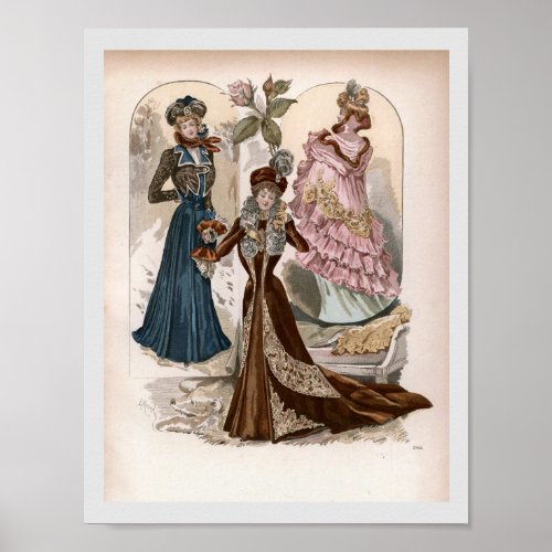 Ladies In Gowns Vintage Fashion Illustration Poster