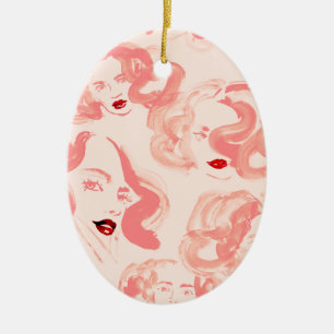 Ladies in tea rose color ceramic ornament