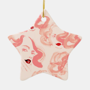 Ladies in tea rose color ceramic ornament
