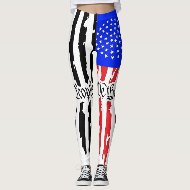 Ladies Leggings Black and White and Color Flag (Front)