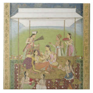 Ladies listening to music in a garden, from the Sm Tile