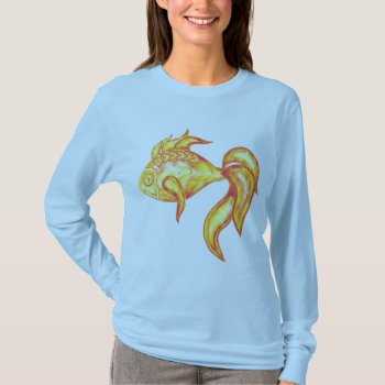 Ladies Long Sleeve Shirt With Crystal Golden Fish by Taniastore at Zazzle