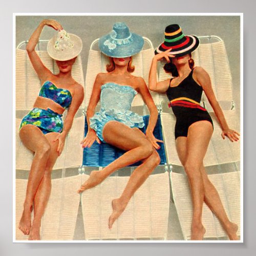 Ladies Lounging by the Pool Retro Vintage Poster