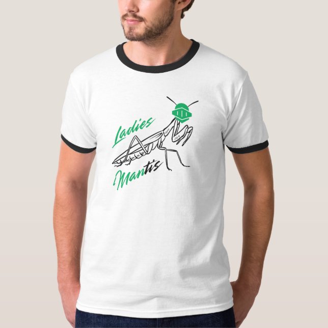 Ladies Mantis Men’s T-Shirt – Funny Praying Mantis (Front)