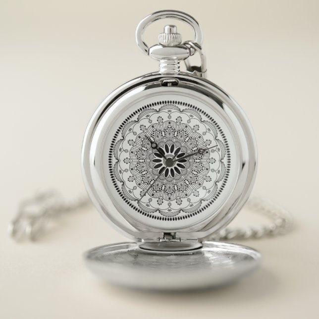 Ladies Modern Simple Mandala Design Pocket Watch (Inside)