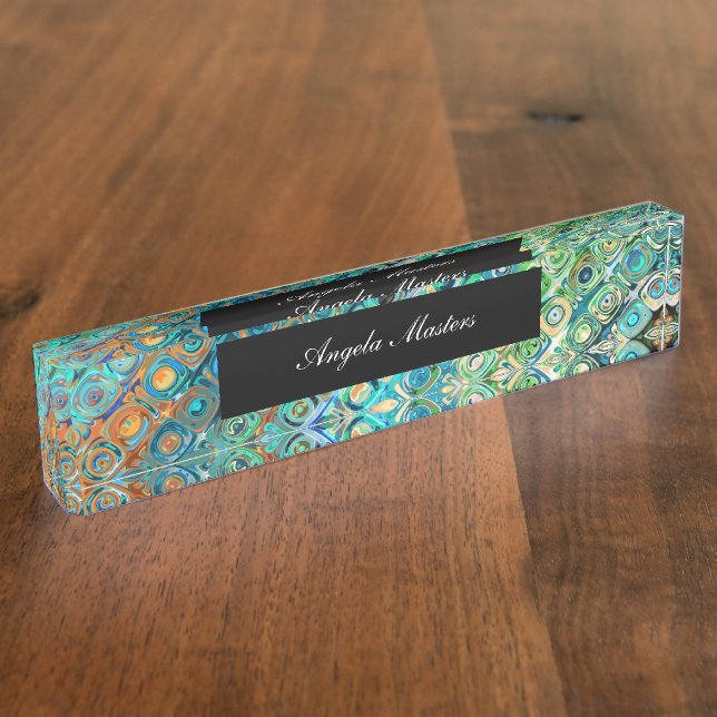 Ladies Monogram Modern Abstract Desk Name Plate (Side)