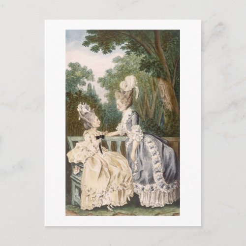 Ladies Morning Dress 1771 colour engraving Postcard