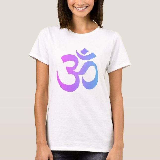 *~* Ladies Neon Ombre Pink Blue Om on Women T-Shirt (Front)