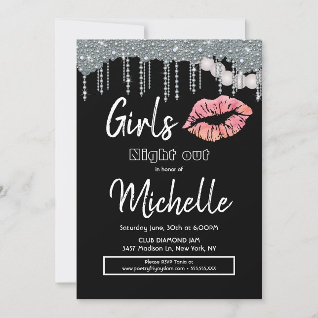 Ladies Night Birthday Lips Party Invitation (Front)