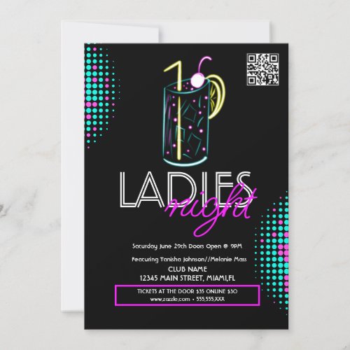  Ladies Night Club Cocktail Drink Neon Flyer Invitation