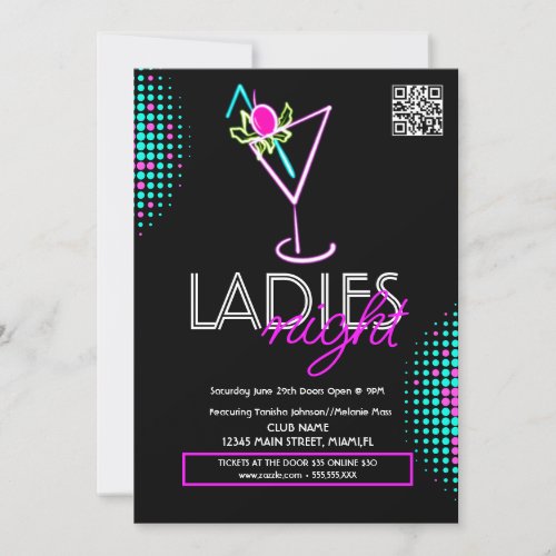  Ladies Night Club Cocktail Neon Flyer Invitation
