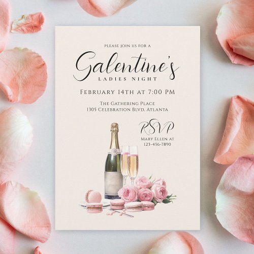 Ladies Night Galentines Champagne and Roses Invitation
