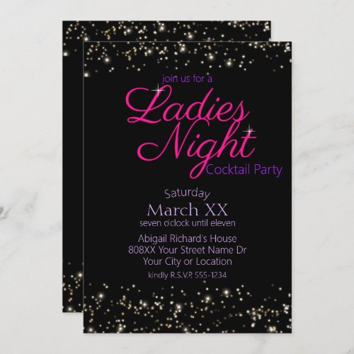 Ladies Night Neon Pink Sign Cocktail Party Invitation