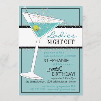 Ladies Night Out Martini Aqua Birthday Celebration Invitation by kat_parrella at Zazzle
