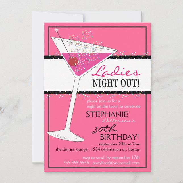 Ladies Night Out Martini Pink Birthday Celebration Invitation (Front)