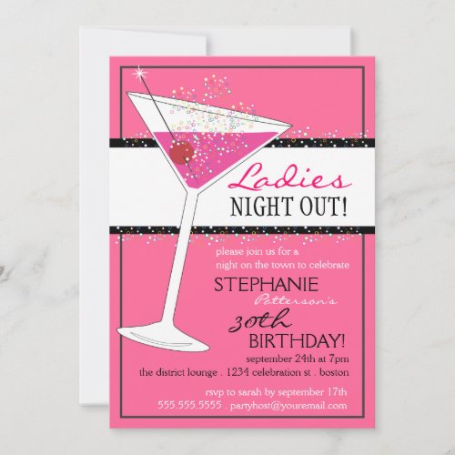 Ladies Night Out Martini Pink Birthday Celebration Invitation