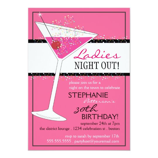Ladies Night Out Martini Pink Birthday Celebration Invitation