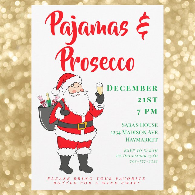 Ladies’ Night Pajamas & Prosecco Party Santa Invitation (Creator Uploaded)