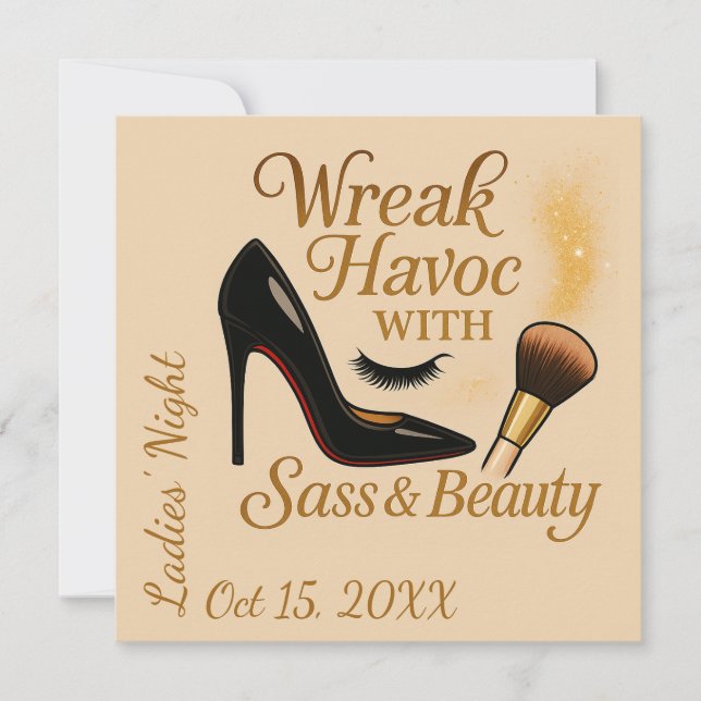 Ladies' Night Sass Wreak Havoc Glam Party Invite (Front)