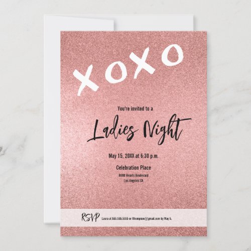 Ladies Night XOXO pink rose gold glitter Custom  Invitation