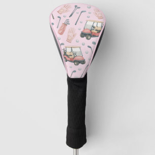Ladies Pale Pink Golf Cart Pattern Golf Head Cover