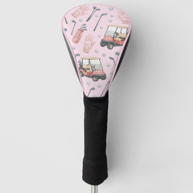 Ladies Pale Pink Golf Cart Pattern  Golf Head Cover (Front)