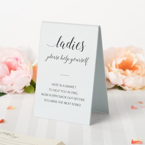 Ladies Personal Products Bathroom Basket Wedding Table Tent Sign