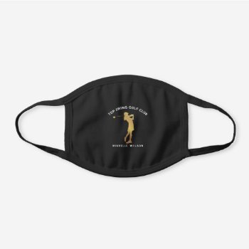 Ladies Personalized Gold Golf Woman Player Sport Black Cotton Face Mask by custom_iphone_cases at Zazzle