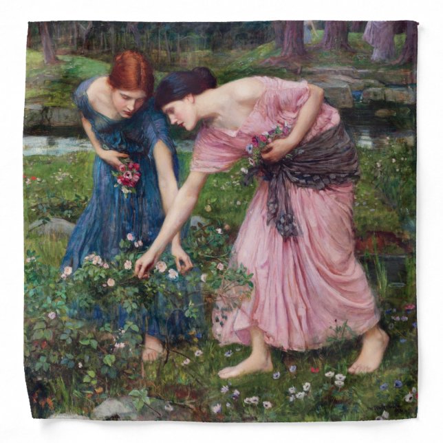 Ladies Picking Roses, John William Waterhouse Bandana (Front)