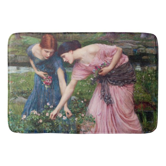 Ladies Picking Roses, John William Waterhouse Bath Mat (Front)