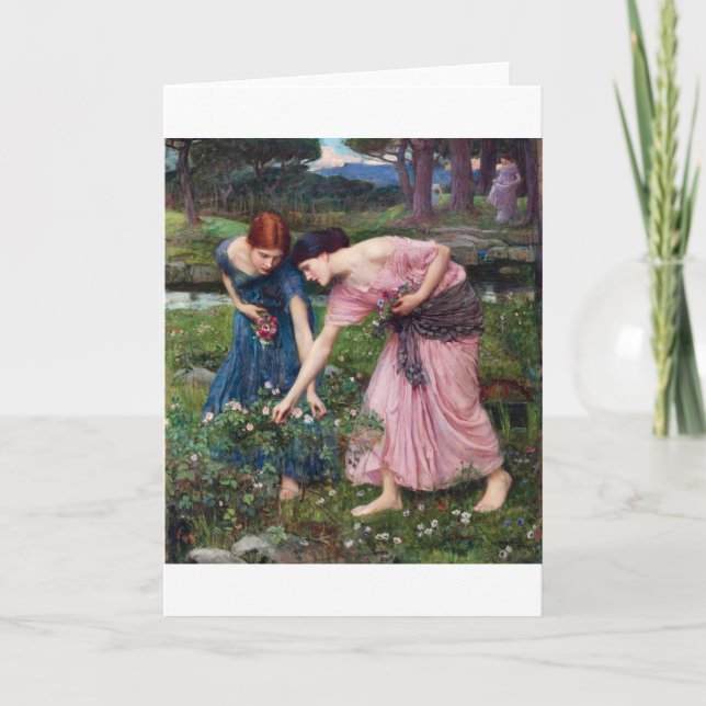 Ladies Picking Roses, John William Waterhouse Card (Front)