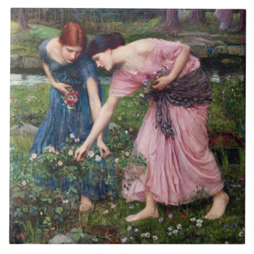 Ladies Picking Roses John William Waterhouse Ceramic Tile