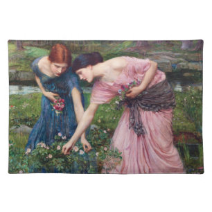 Ladies Picking Roses, John William Waterhouse Cloth Placemat