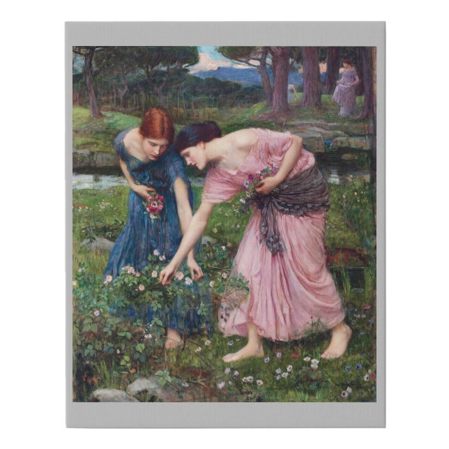 Ladies Picking Roses, John William Waterhouse Faux Canvas Print (Front)