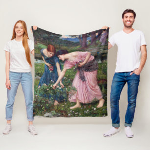Ladies Picking Roses, John William Waterhouse Fleece Blanket