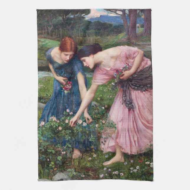 Ladies Picking Roses, John William Waterhouse Kitchen Towel (Vertical)