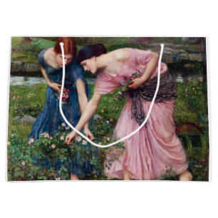 Ladies Picking Roses, John William Waterhouse Large Gift Bag