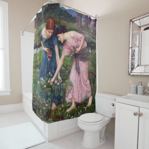 Ladies Picking Roses John William Waterhouse Shower Curtain