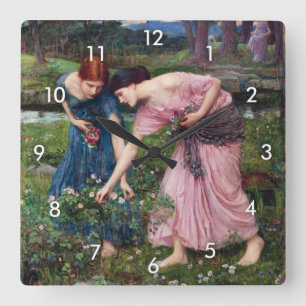 Ladies Picking Roses, John William Waterhouse Square Wall Clock
