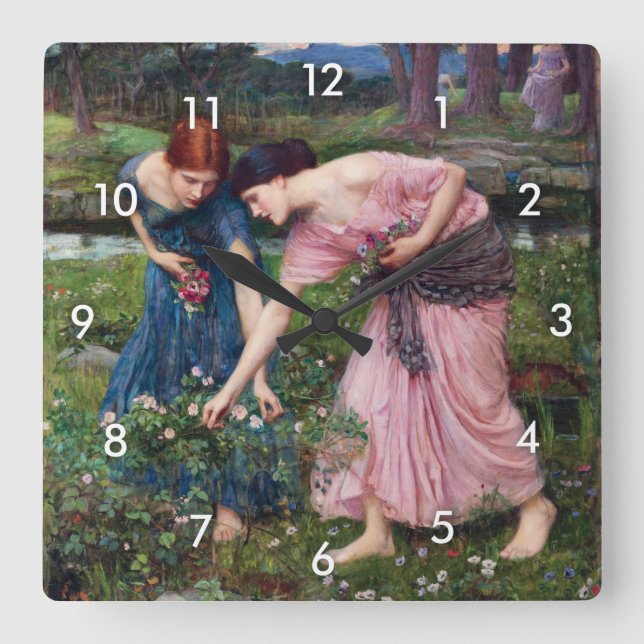 Ladies Picking Roses, John William Waterhouse Square Wall Clock (Front)