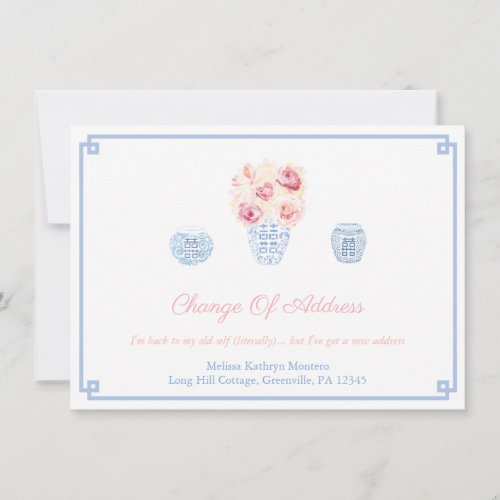 Ladies Pink And Blue Ginger Jar Roses New Address Announcement