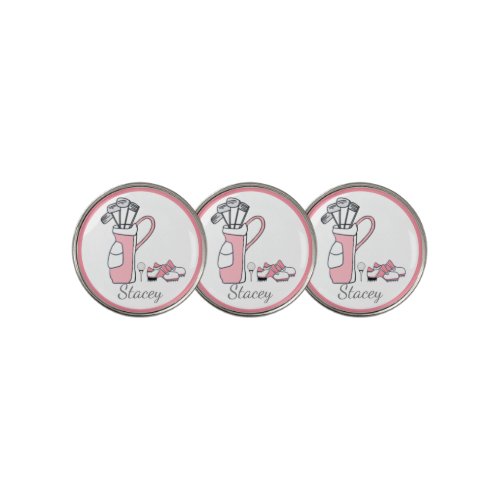 Ladies Pink and White Golf Theme Personalized Golf Ball Marker